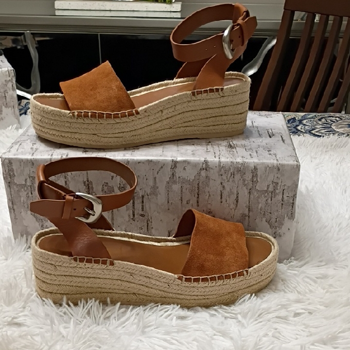 New Vince Brown Espadrille Sandals With Ankle Strap Size 9.5